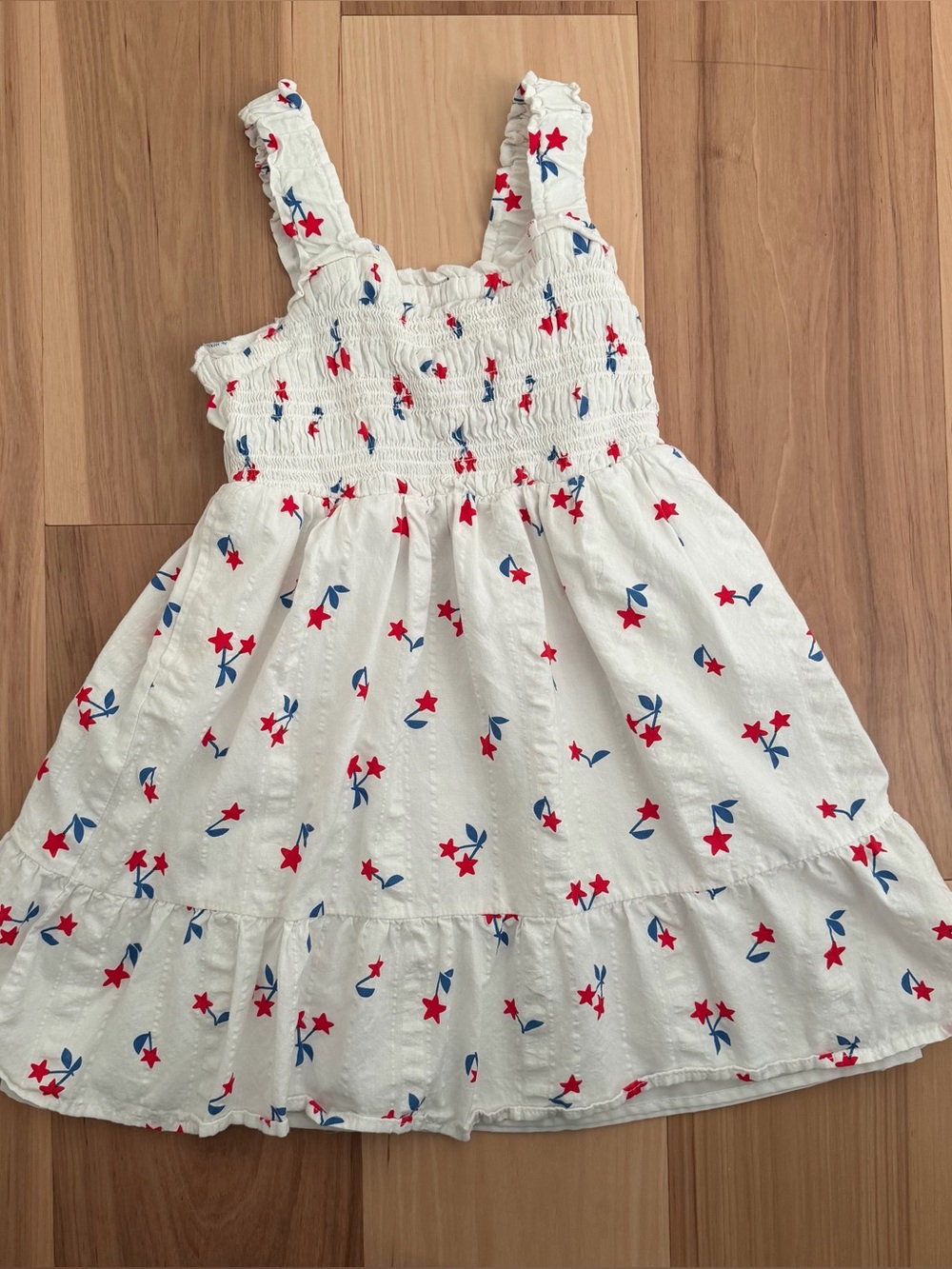 Cat & Jack White Sundress with Red Star and Blue Leaf Print